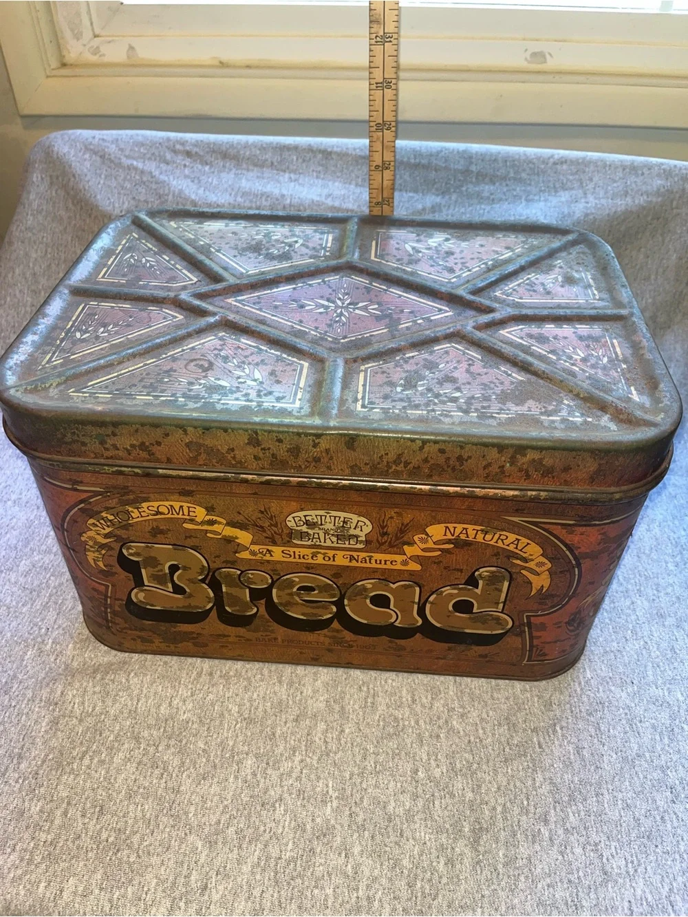 CHEINCO Tin Bread Box Better Baked Brand W/ Lid Brown Made In USA